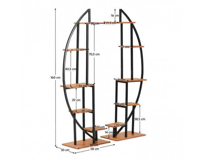 Kovový stojan na kvety (2 ks) Feran - čierna / dub