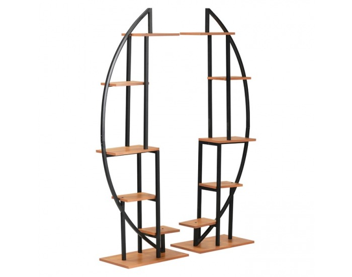 Kovový stojan na kvety (2 ks) Feran - čierna / dub