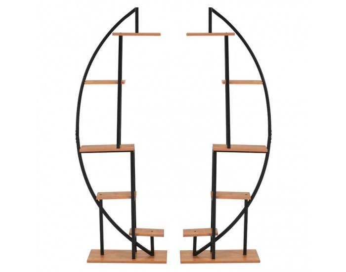 Kovový stojan na kvety (2 ks) Feran - čierna / dub