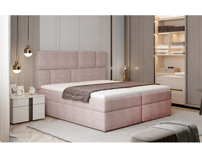 Čalúnená manželská posteľ s úložným priestorom Ferine 145 - ružová