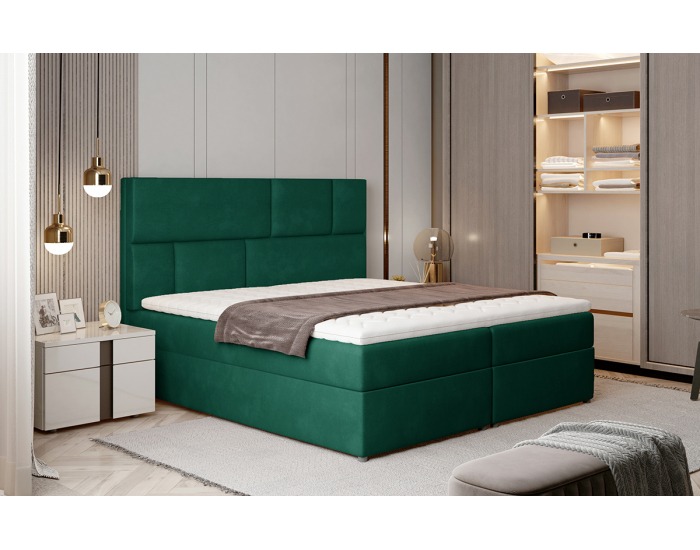 Čalúnená manželská posteľ s úložným priestorom Ferine 145 - tmavozelená