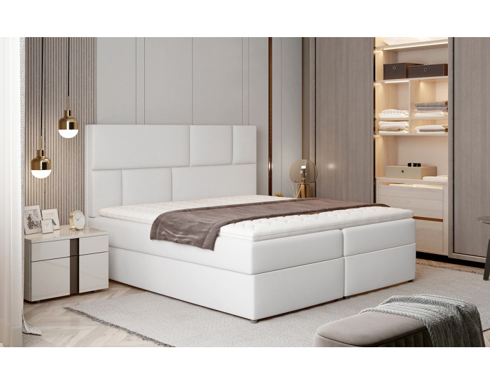Čalúnená manželská posteľ s úložným priestorom Ferine 165 - biela