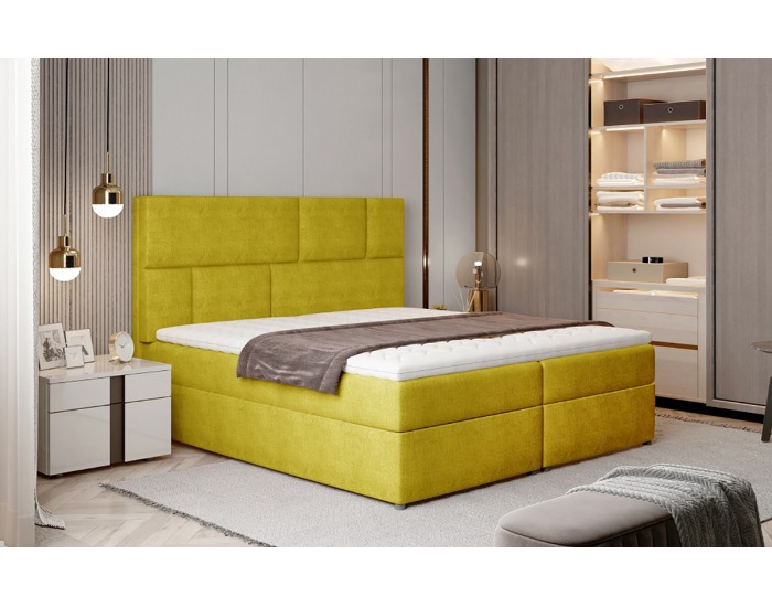 Čalúnená manželská posteľ s úložným priestorom Ferine 185 - žltá