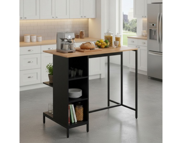 Kuchynský ostrovček Figo - čierna / dub