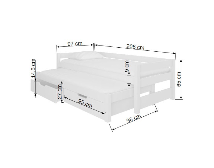 Detská posteľ s prístelkou Filis 90x200 cm - biela / sivá