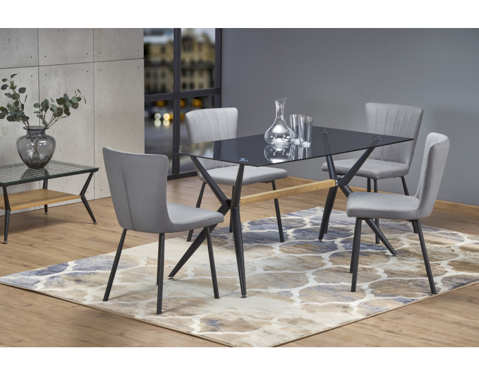 Sklenený jedálenský stôl Finley - čierna / dymová