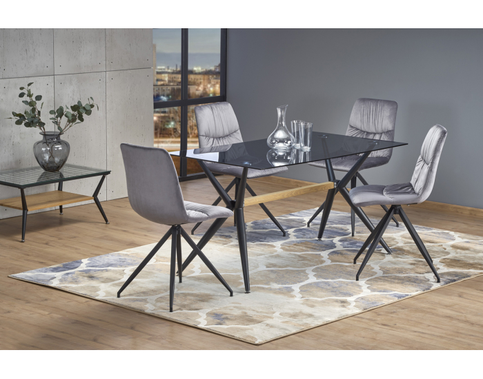 Sklenený jedálenský stôl Finley - čierna / dymová