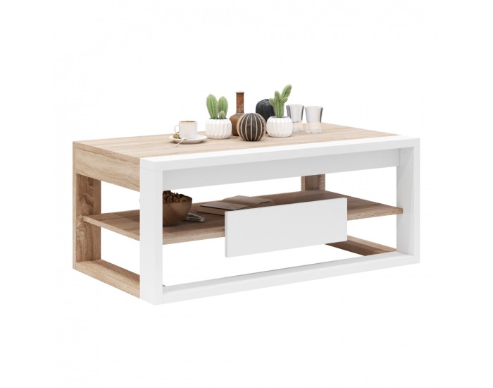 Konferenčný stolík Flame - dub sonoma / biela
