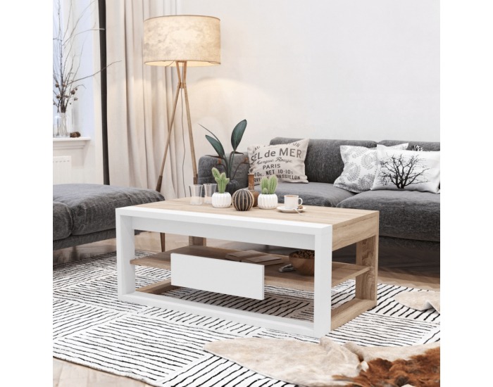 Konferenčný stolík Flame - dub sonoma / biela