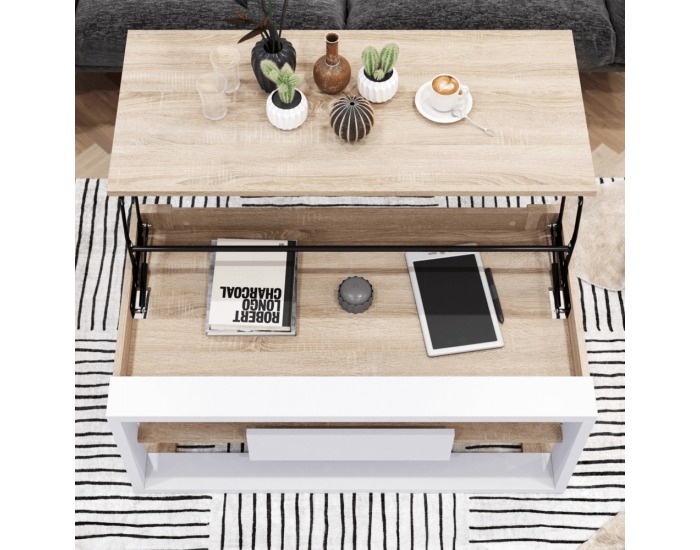 Konferenčný stolík Flame - dub sonoma / biela