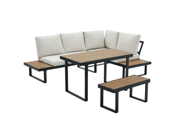 Záhradný nábytok Flojd - čierna / krém / dub