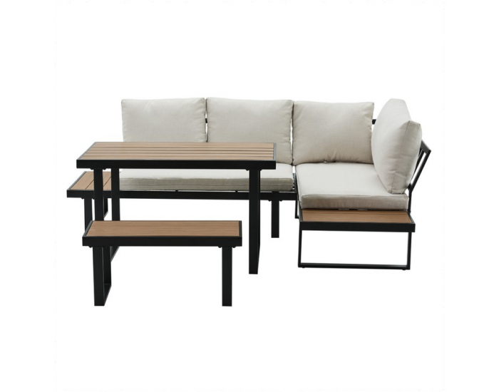 Záhradný nábytok Flojd - čierna / krém / dub