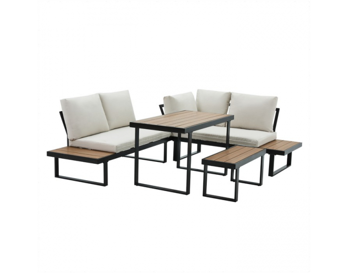 Záhradný nábytok Flojd - čierna / krém / dub