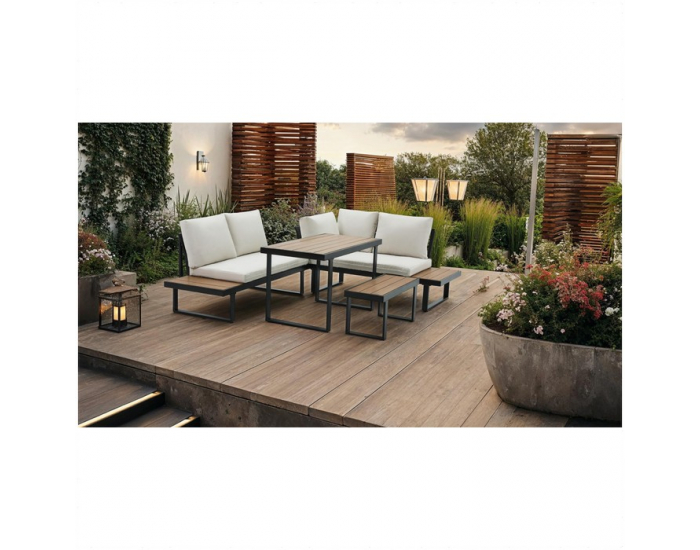 Záhradný nábytok Flojd - čierna / krém / dub