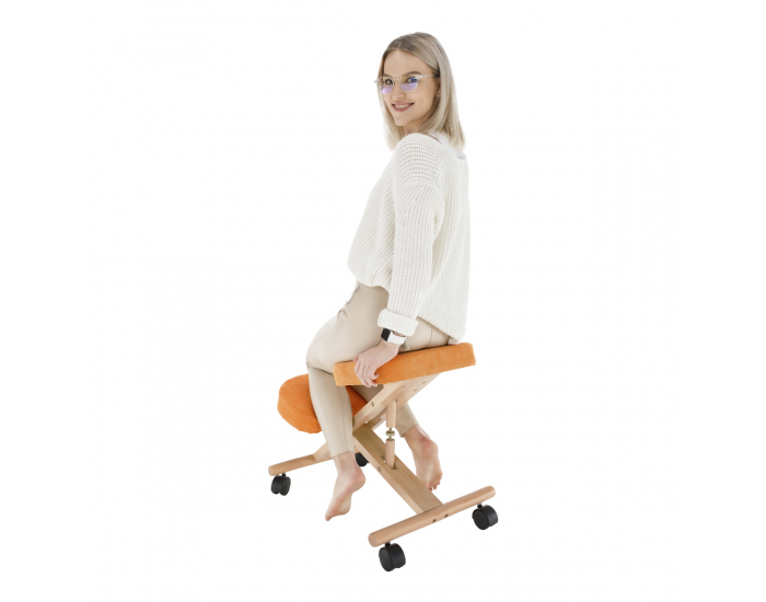 Ergonomická kľakačka na kolieskach Flonet - oranžová / buk