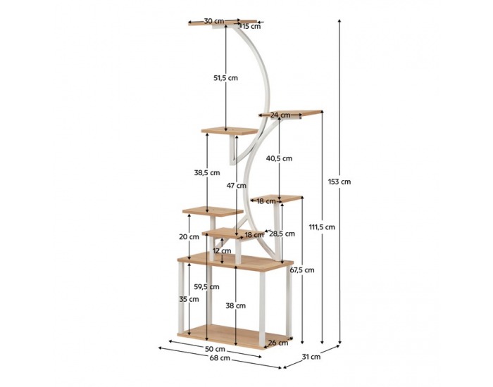 Kovový stojan na kvety Florel - biela / dub sonoma