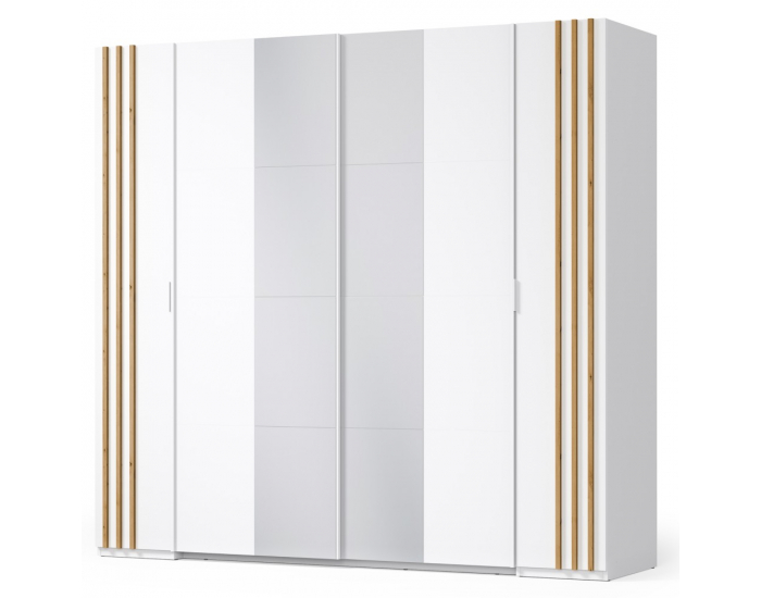 Štvordverová šatníková skriňa so zrkadlom Florens 2D - biela / dub artisan