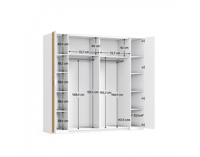 Štvordverová šatníková skriňa so zrkadlom Florens 2D - biela / dub artisan
