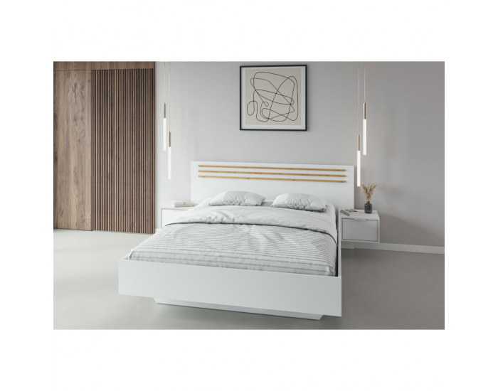 Posteľový rám s nočnými stolíkmi (2 ks) Florens 160 - biela / dub artisan