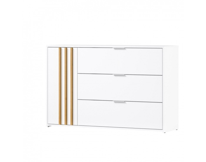 Jednodverová komoda so zásuvkami Florens 1D3S - biela / dub artisan