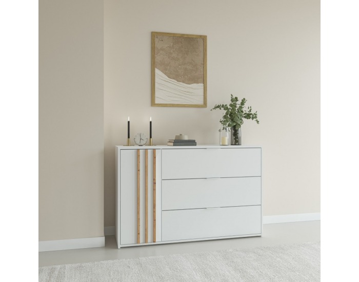 Jednodverová komoda so zásuvkami Florens 1D3S - biela / dub artisan
