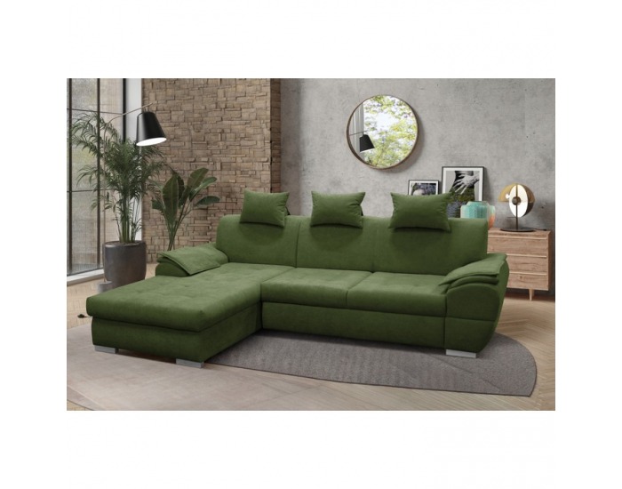 Rohová sedačka s rozkladom a úložným priestorom Flosy Roh L - zelená