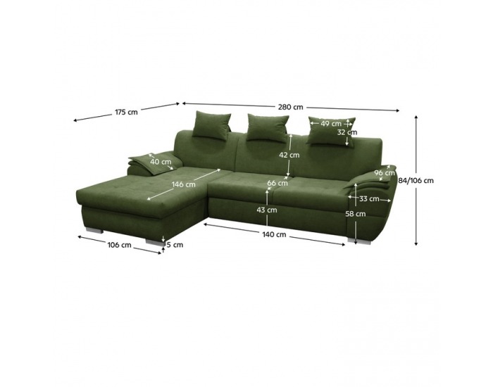 Rohová sedačka s rozkladom a úložným priestorom Flosy Roh L - zelená