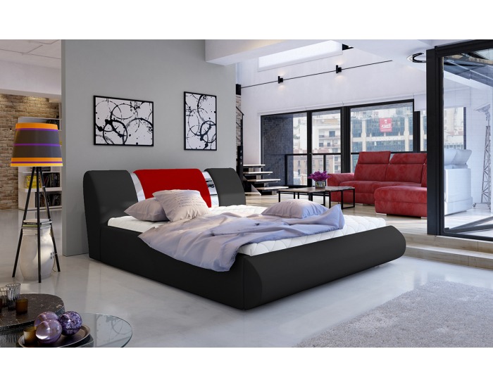Čalúnená manželská posteľ s roštom Folino 160 - čierna / červená