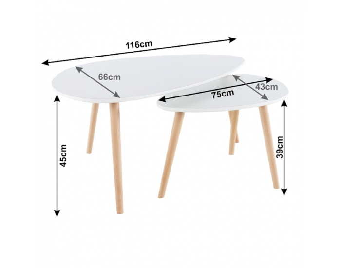 Konferenčný stolík (2 ks) Folko New - biela / buk