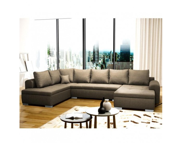 Rohová sedačka U s rozkladom Frankfurt New L/P - hnedá