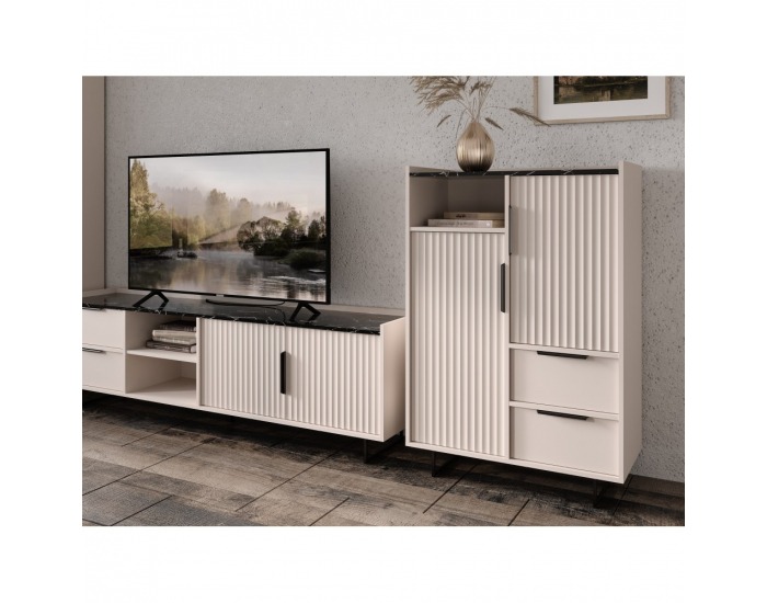 Dvojdverová komoda so zásuvkami Fresio 2D2S - kašmír / tmavý mramor