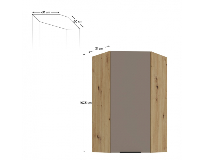 Horná rohová kuchynská skrinka Frisbo 60x60 GN-108 1F - sandgrau / dub artisan