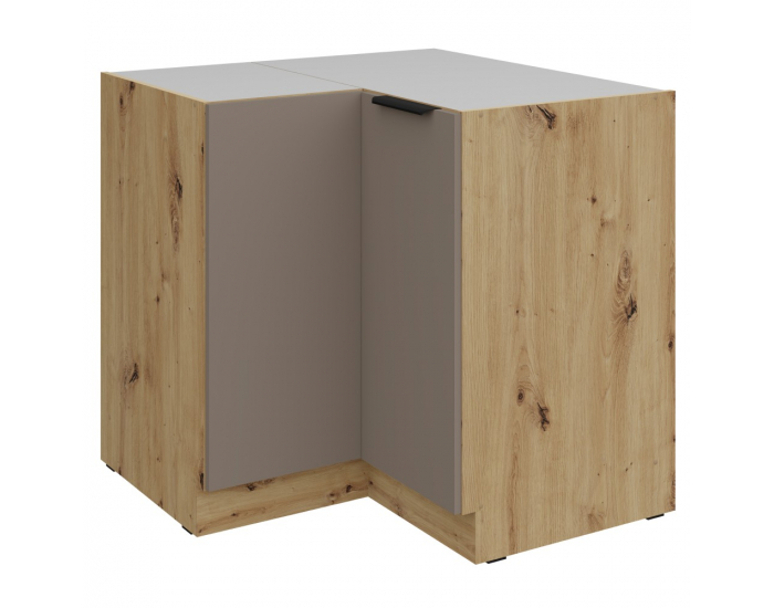 Dolná rohová kuchynská skrinka Frisbo 90x90 DN 2F BB - sandgrau / dub artisan