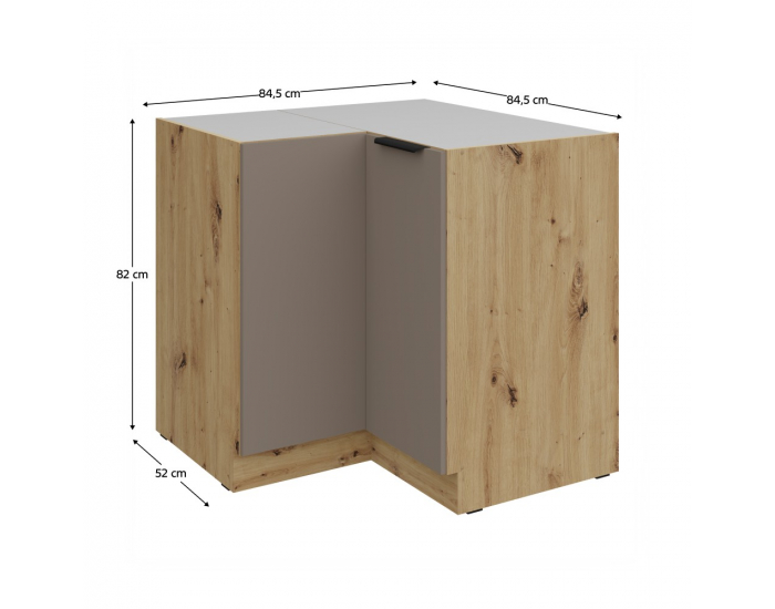 Dolná rohová kuchynská skrinka Frisbo 90x90 DN 2F BB - sandgrau / dub artisan