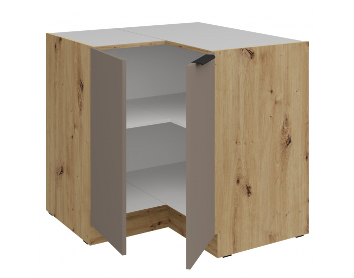 Dolná rohová kuchynská skrinka Frisbo 90x90 DN 2F BB - sandgrau / dub artisan