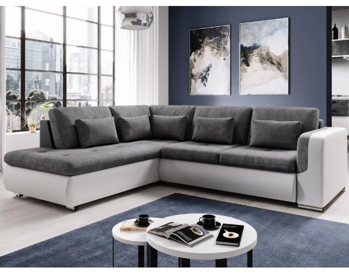 Rohová sedačka s rozkladom Furud L Roh L - biela / sivá