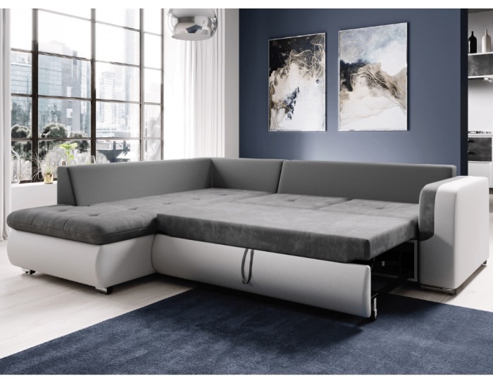 Rohová sedačka s rozkladom Furud L Roh L - biela / sivá