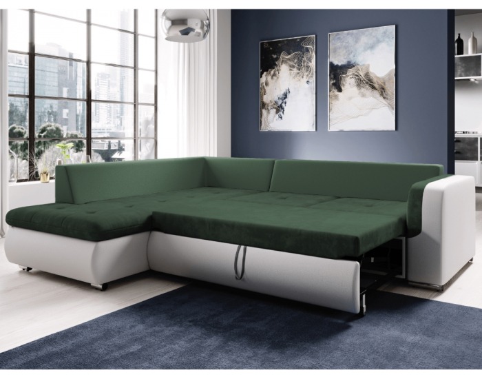 Rohová sedačka s rozkladom Furud L Roh L - biela / zelená