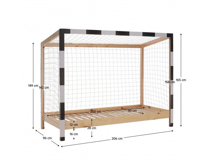 Montessori posteľ Futal 90x200 cm - prírodná / biela / čierna