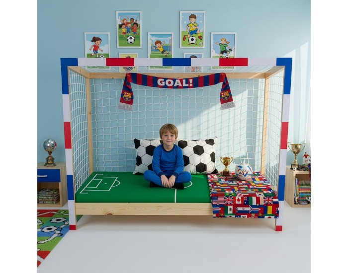 Montessori posteľ Futal 90x200 cm - prírodna / biela / modrá / červená