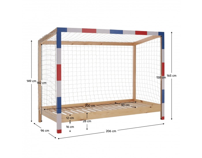 Montessori posteľ Futal 90x200 cm - prírodna / biela / modrá / červená
