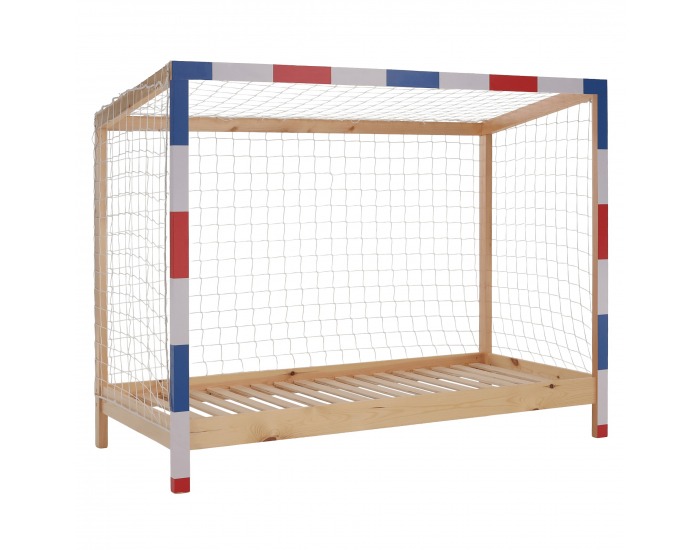 Montessori posteľ Futal 90x200 cm - prírodna / biela / modrá / červená