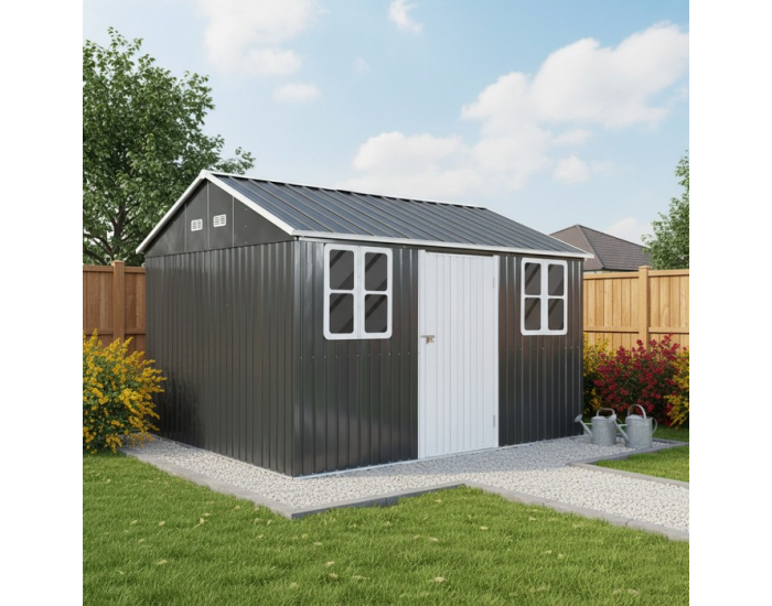 Plechový záhradný domček Gabko 360x310x250 cm - antracit / biela