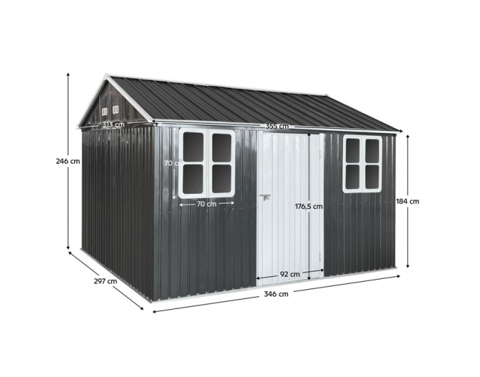 Plechový záhradný domček Gabko 360x310x250 cm - antracit / biela