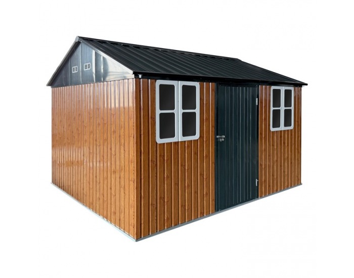 Plechový záhradný domček Gabko 360x310x250 cm - hnedá / antracit
