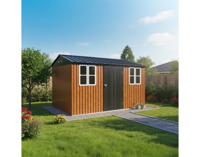 Plechový záhradný domček Gabko 360x310x250 cm - hnedá / antracit