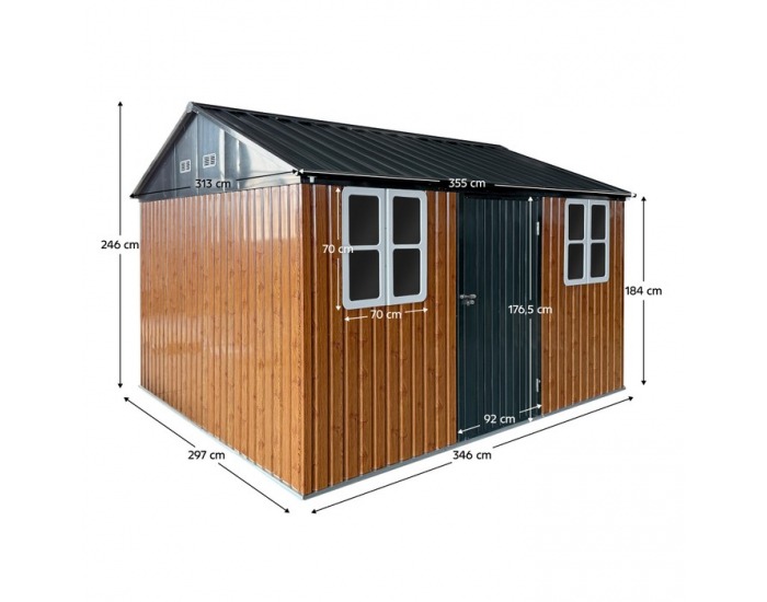 Plechový záhradný domček Gabko 360x310x250 cm - hnedá / antracit