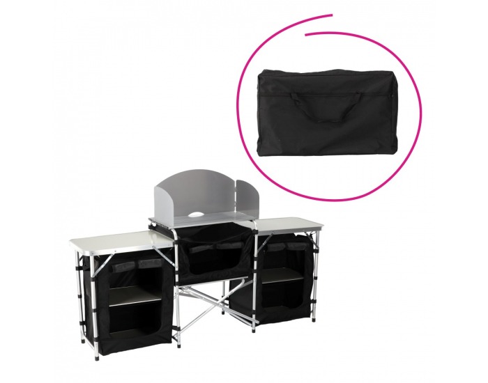 Skladacia kempingová kuchyňa Gafna - čierna / béžová / strieborná