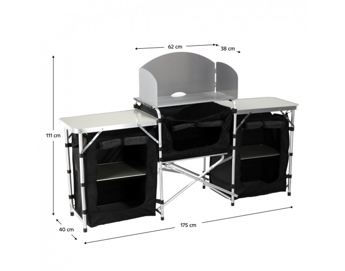 Skladacia kempingová kuchyňa Gafna - čierna / béžová / strieborná