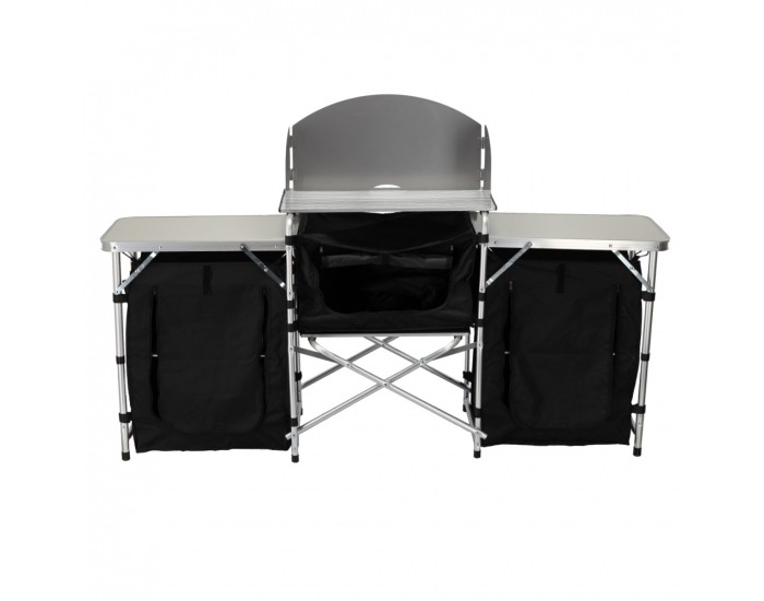 Skladacia kempingová kuchyňa Gafna - čierna / béžová / strieborná